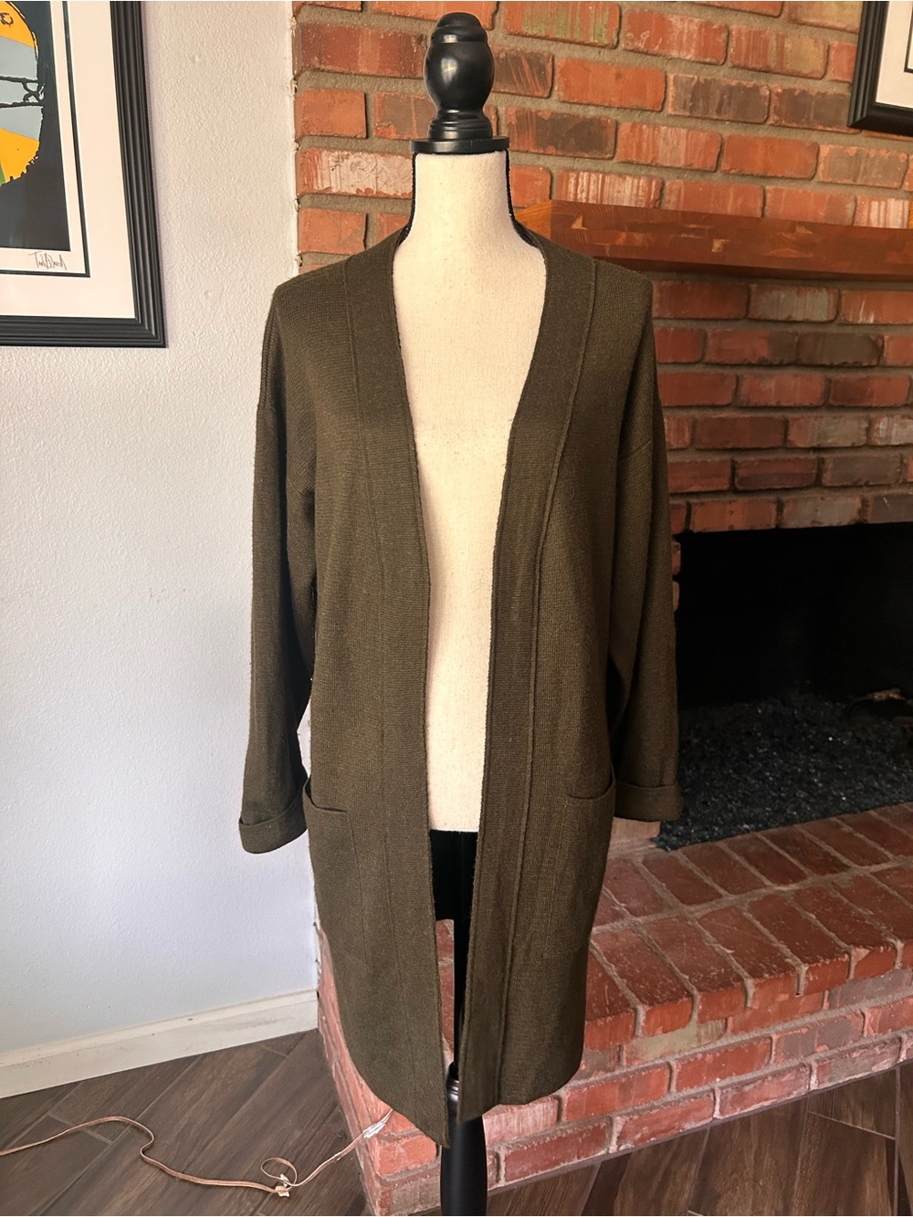 Handvaerk Alpaca Blend Open Front Cardigan in Olive Green Sz XS